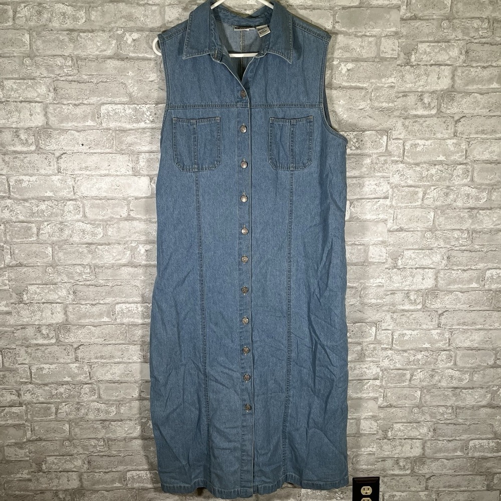 Bill Blass vintage 90s denim Button Front Sleeveless Dress Size 1X Cotton